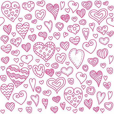 Love Hearts Seamless Pattern Doodle Heart Romantic Background Stock