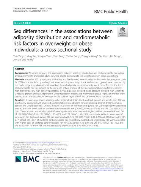 pdf sex differences in the associations between adiposity distribution and cardiometabolic