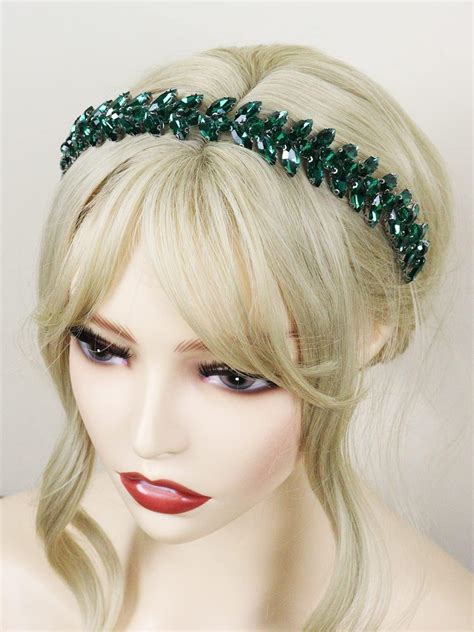 Aswewamt Green Crystal Wedding Bridal Hair Vine Green Leaf Headpiece Rhinestone