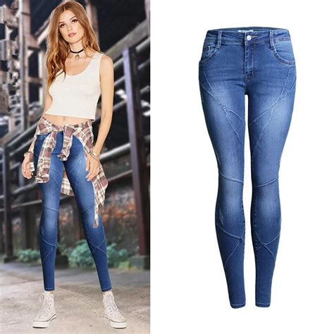 2018 Women Brand Clothing Low Waist Tight Elastic Cotton Jeans Female