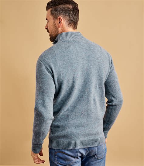 Blue Marl Pure Lambswool Zip Neck Sweater Woolovers Us