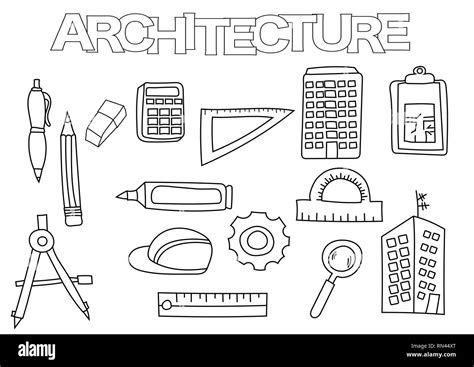 Arquitectura Los Elementos Dibujados A Mano Libro Para Colorear De