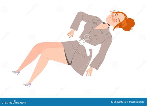 Unconscious Woman Character In Office Clothes Drowning And Sinking Down In The Depth Vector