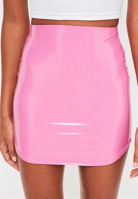 Missguided Pink Vinyl Curve Hem Mini Skirt Lyst
