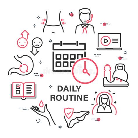 Vector Design With Daily Routine Icons And Calendar Linear Icons Stock