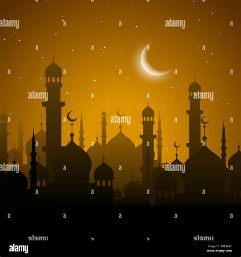 Arabian City Ramadan Kareem Holiday Sunset Or Night Scene With Arab