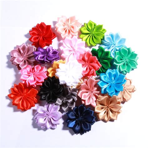 4cm mini satin ribbon solid flower for hair accessories multilayer star shaped silk fabric