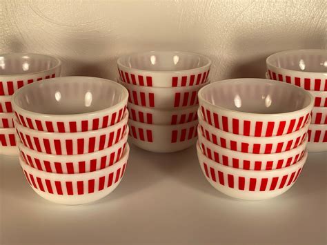 Hazel Atlas Red Stripe Milk Glass Bowl 4 Available