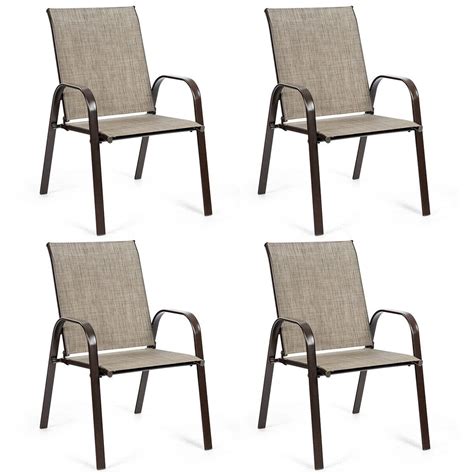 Gymax Outdoor Dining Chair - Steel - Set of 4 - Has Arms - Grey - Walmart.com