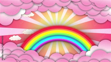 Cartoon Rainbow Cloud And Sun Background Animation With Retro Effects