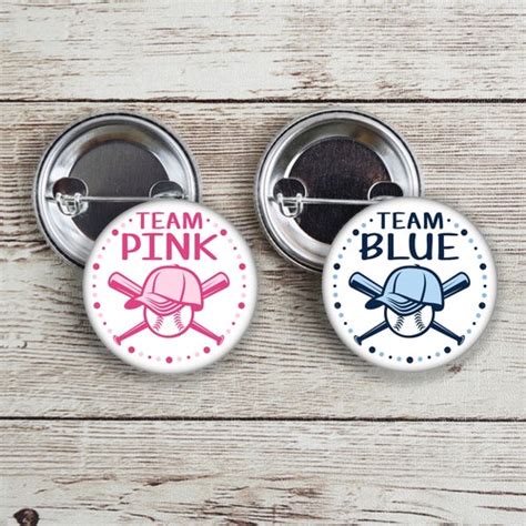 Baseball Gender Reveal Pins Team Pink And Team Blue Etsy