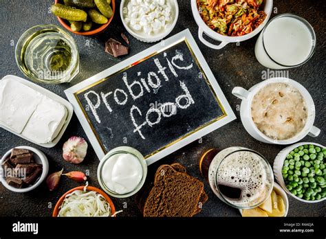 Super Healthy Probiotic Fermented Food Sources Drinks Ingredients On
