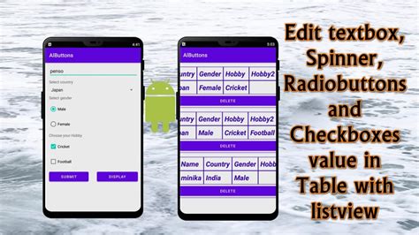 Android Studio Edit Text Spinner Radio Buttons Checkboxes Value Display In Listview YouTube