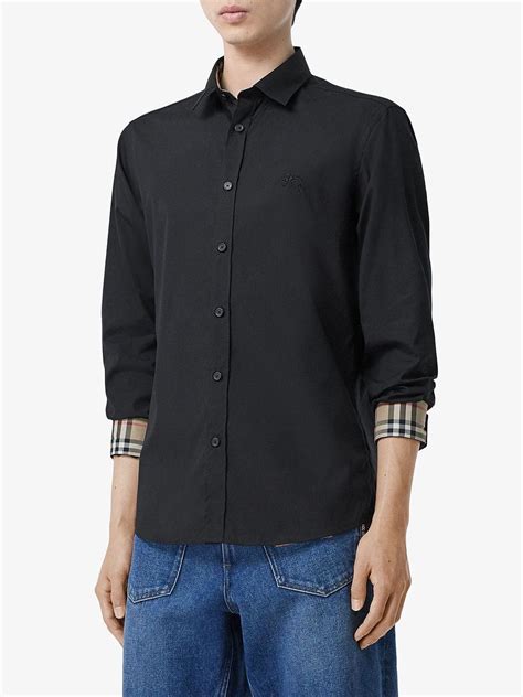 Burberry Cotton Embroidered Logo Shirt In Black For Men Lyst