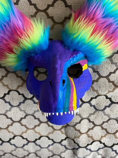 Dino Mask With Fur Ears Etsy