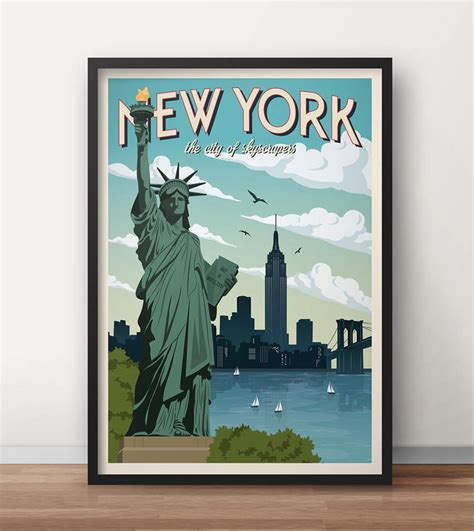 Ny Vintage Travel Poster New York Travel Decoration Etsy In 2021