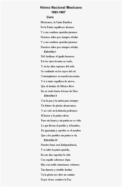 Himno Nacional Mexicano Letra Corto Himno Nacional Mexicano Completo