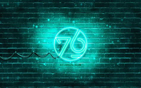Download Wallpapers System76 Turquoise Logo 4k Turquoise Brickwall