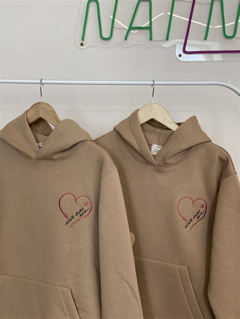 Couple Heart Aesthetic Embroidered Hoodie Love Lives Here Minimalistic