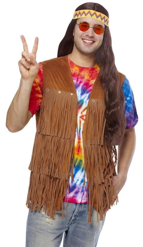 1960s 60s Adult Mens Male Peace Retro Hippie Fringe Costume Vest 32089