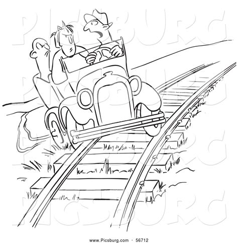 Clip Art Of A Coloring Page Of A Retro Vintage Late Driver Taking The