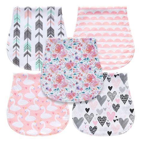 5 Pack Baby Burp Cloths For Girls Triple Layer 100 Organic Cotton