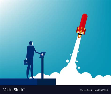 Businessman Launches Rocket Concept Business Vector Image