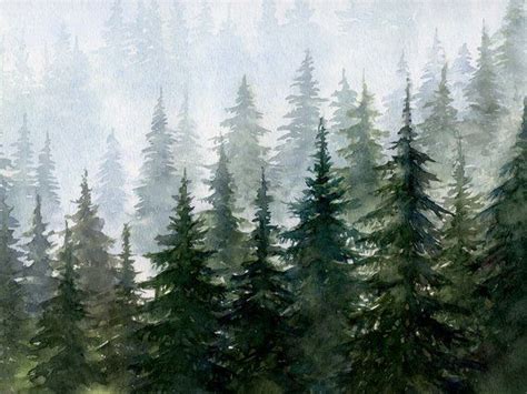 Forest Printable Wall Art Watercolor Evergreen Trees Etsy Uk Forest