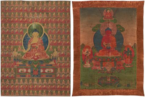 Two Thangkas Depicting Buddha Shakyamuni And Buddha Amitabha Tibet