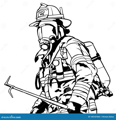 Fireman Gas Mask Vector Element In Doodle Style Coloring Book
