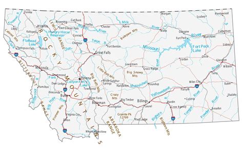 Detailed Montana Digital Map With County Boundaries, Cities, Highways