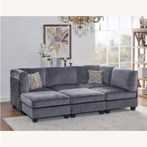 Wayfair Gray Sectional Modular Velvet Sofa Couch Aptdeco