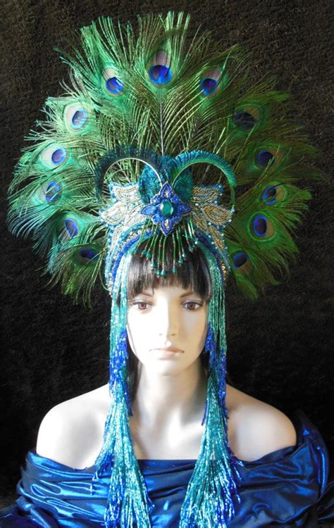 Large Fantasy Peacock Crown Headdress Headpiece Hat Entertainers