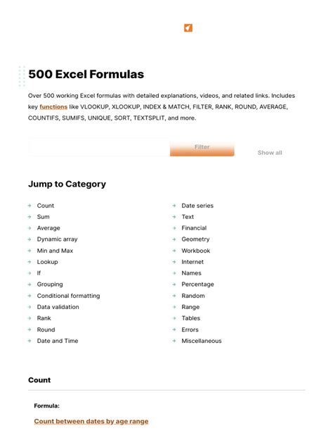 500 Excel Formulas Exceljet Pdf