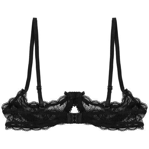 buy yoojoo women sexy 1 4 cup sheer lace bra push up underwired shelf bra unlined see through
