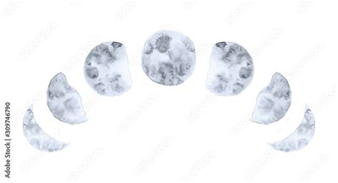 Watercolor Moon Phases Isolated On White Background Modern Space Design