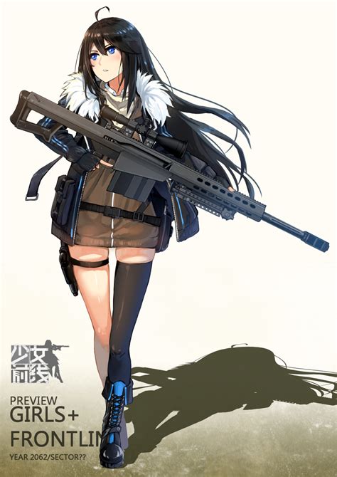 Safebooru 1girl Ahoge Anti Materiel Rifle Bangs Barrett M107 Belt