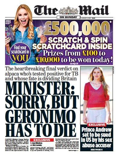 The Mail On Sunday Uk Front Page For 8 August 2021 Paperboy Online