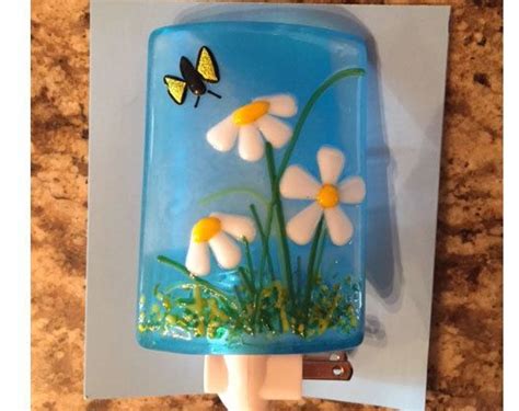 Flower Night Light Etsy Fused Glass Ornaments Glass Fusing Projects Fused Glass Artwork