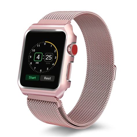 For Apple Watch Band With Case 42mm Stainless Steel Mesh Milanese Loop