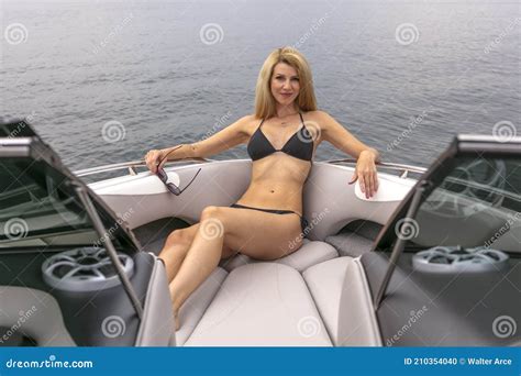 Beautiful Bikini Model Relaxing On A Boat Stock Photo Image Of Boat Pool