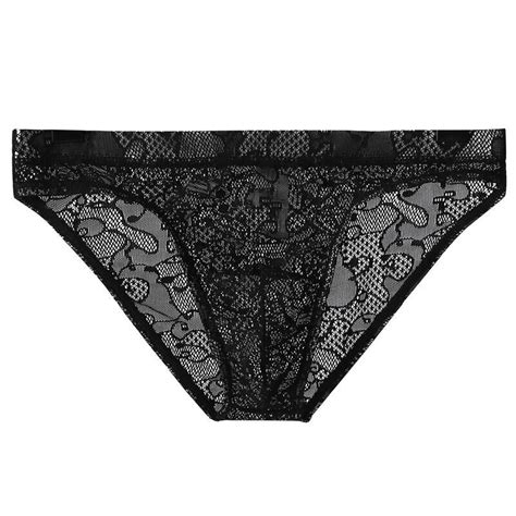 Mens Lace Sheer Underwear Cheeky Briefs Thong Breathable Sexy Panties