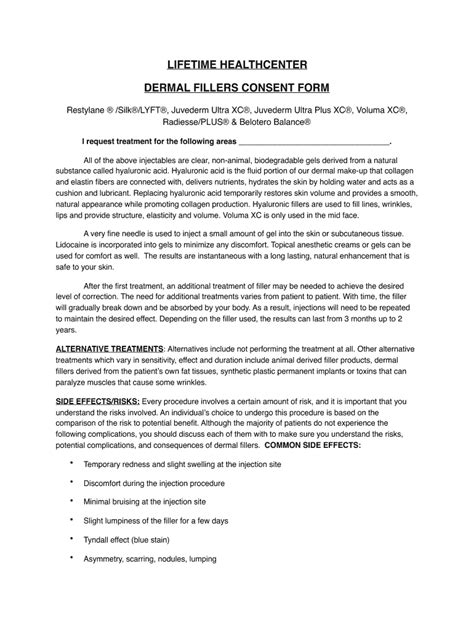 Dermal Filler Consent Form Fill Online Printable Fillable Blank