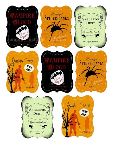 Fun Halloween Bottle Labels Digital Collage Sheet Instant Etsy
