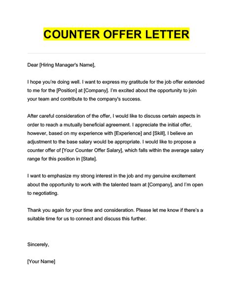 Template Counter Offer Letter Email To Employee Infoupdate Org