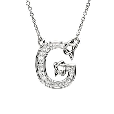Silver Initial G Adorned With White Crystal Shanore
