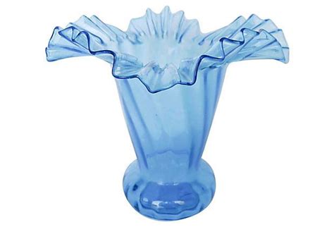 Fluted Blue Vase Blue Vase Vase Glass Vase