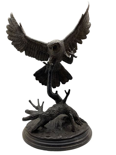 Ds After Jules Moigniez 1835 1894 Large Bronze Sculpture Of An Owl