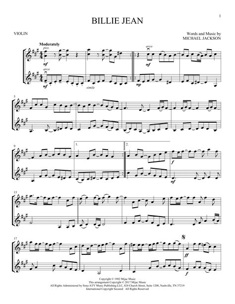 Billie Jean Violin Duet Print Sheet Music Now