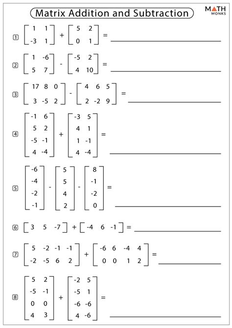 Adding And Subtracting Matrices Worksheet Worksheets For Kindergarten